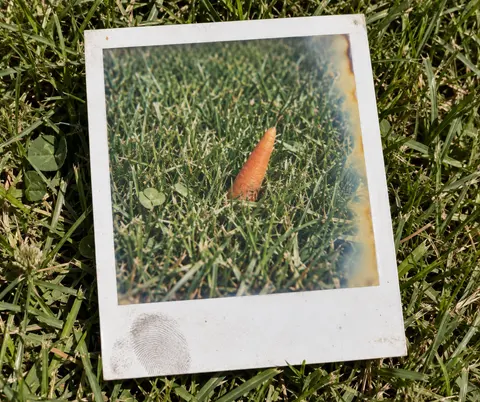 Instant photo of a snowman, developed in July